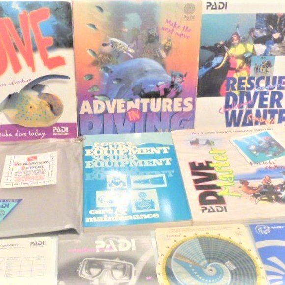 LOT Padi SCUBA DIVING Books Padi Wheel Rescue Diver Wanted Dive Master Go Dive - Picture 1 of 15